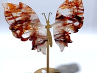 Fire Quartz Butterfly Wing Carving With Stand