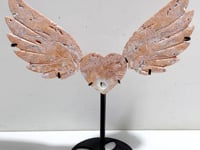 Unique Pink Agate Heart Wing Carving With Stand