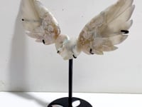 Green Sakura Flower Agate Heart Wing Carving With Stand