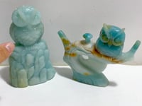 2 Pieces Beautiful Caribbean Calcite Owl Carving