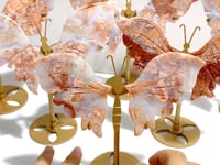 6 Pairs Pink Agate Butterfly Wing Carving With Stand