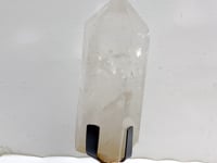 Large Clear Quartz Point With Rainbow Raw Bottom With Stand #B1