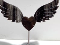 Silver Sheen Obsidian Heart Wing Carving With Stand