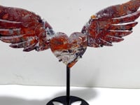 Morocco Agate Heart Wing Carving With Stand
