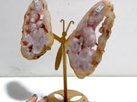 Geode Druzy Pink Amethyst Slab Butterfly Wing Carving With Stand