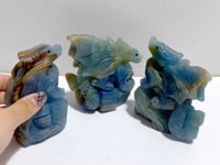 3 Pieces Blue Onyx Flying Dragon Castle Carving(Defect)