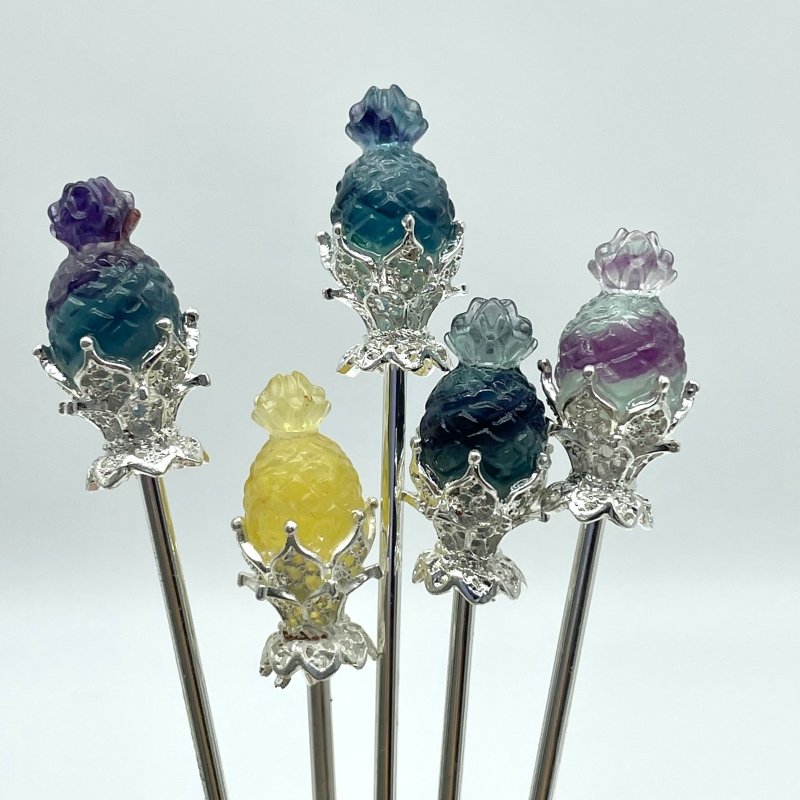 Rainbow Fluorite Fruit Hairpin Carving Wholesale - Wholesale Crystals