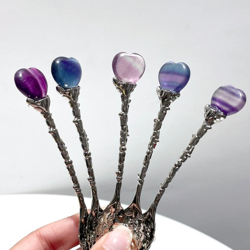 Rainbow Fluorite Heart Silver Coffee Spoon Wholesale - Wholesale Crystals