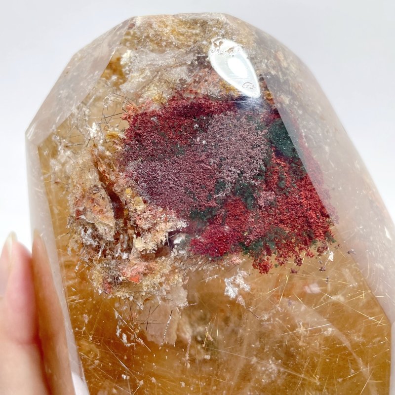 Rare Rutile Mixed Garden Quartz Polished Raw Side Crystal - Wholesale Crystals