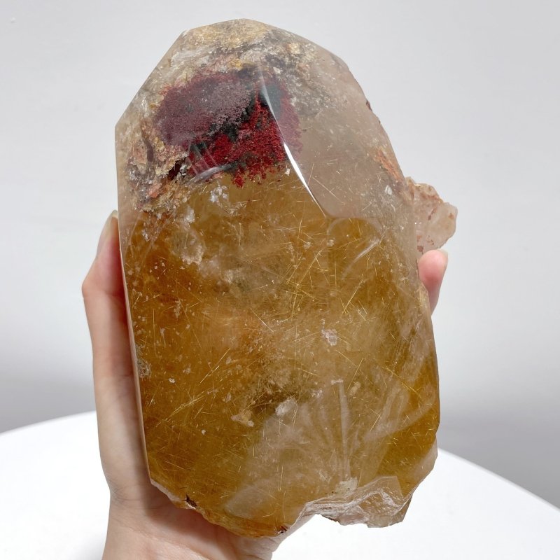 Rare Rutile Mixed Garden Quartz Polished Raw Side Crystal - Wholesale Crystals