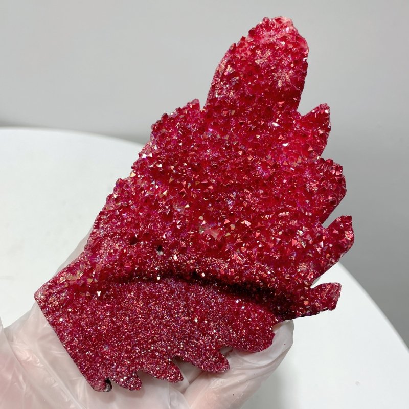 Red Aura Quartz Cluster Angel Wing Carving With Stand - Wholesale Crystals