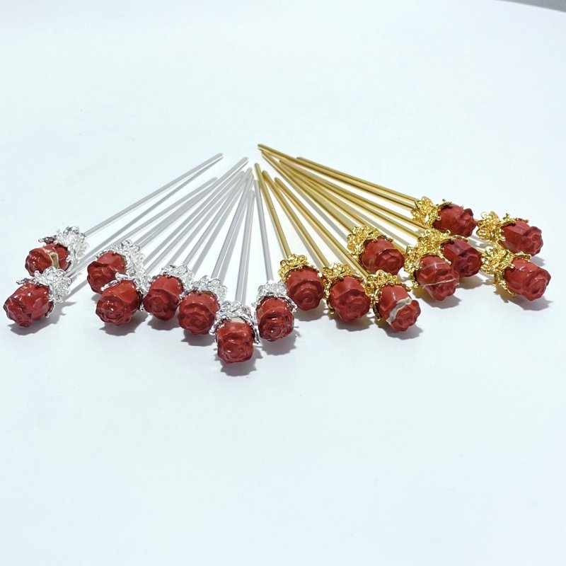 Red Jasper Hairpin Flower Carving Wholesale - Wholesale Crystals