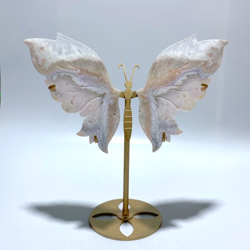 Sakura Flower Agate Butterfly Wing Carving With Stand - Wholesale Crystals
