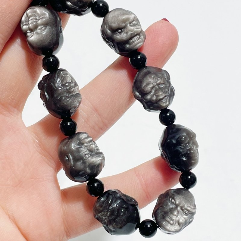 Silver Sheen Obsidian Eighteen Arhats Different Faces Bracelets Wholesale - Wholesale Crystals