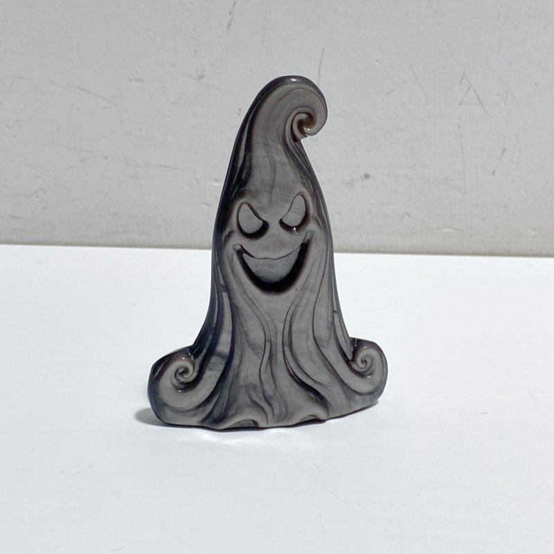 Silver Sheen Obsidian Halloween Ghost Carving Wholesale -Wholesale Crystals