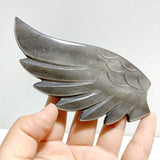 Silver Sheen Obsidian Heart Wing Carving With Stand -Wholesale Crystals