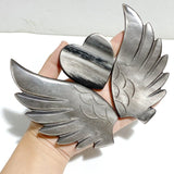 Silver Sheen Obsidian Heart Wing Carving With Stand -Wholesale Crystals