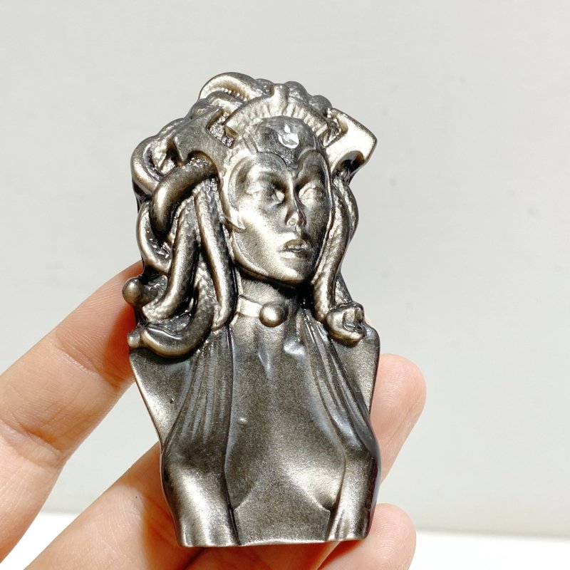 Silver Sheen Obsidian Medusa Carving Wholesale -Wholesale Crystals