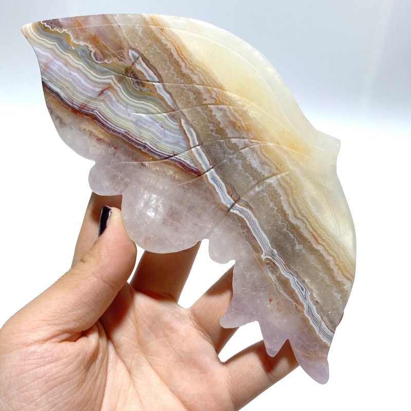 Stripe Agate Butterfly Wing Carving With Stand - Wholesale Crystals