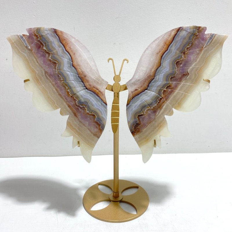 Stripe Agate Mixed Amethyst Butterfly Wing Carving With Stand - Wholesale Crystals