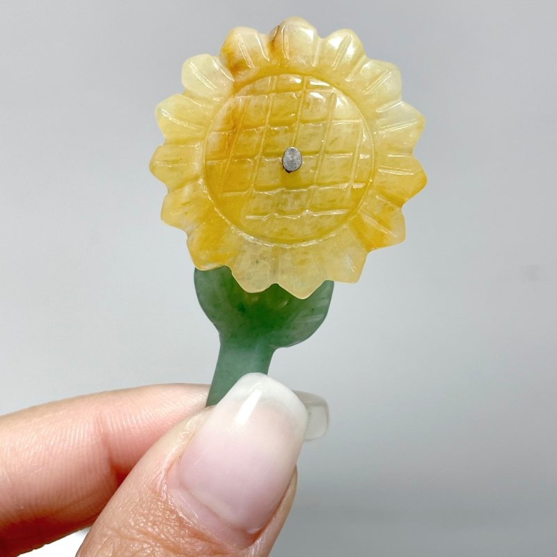 Sunflower - shaped Yellow Jade And Green Aventurine Leaf Carving Wholesale - Wholesale Crystals