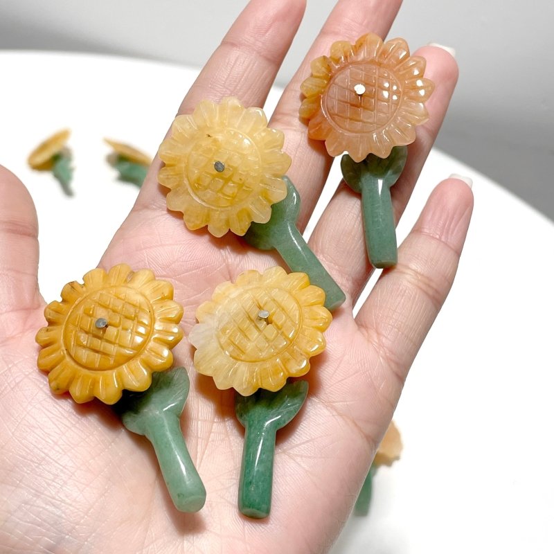 Sunflower - shaped Yellow Jade And Green Aventurine Leaf Carving Wholesale - Wholesale Crystals