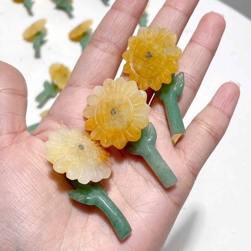 Sunflower - shaped Yellow Jade And Green Aventurine Leaf Carving Wholesale - Wholesale Crystals