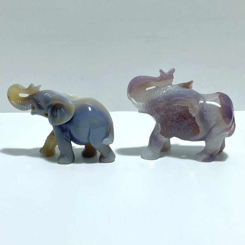 Unique 2 pieces Geode Agate Druzy Elephant Carving - Wholesale Crystals