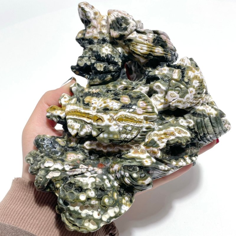 Unique 8th Vein Ocean Jasper Cluster of Fish Carving - Wholesale Crystals