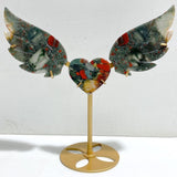 Unique Africa Blood Stone Heart Wing Carving With Stand -Wholesale Crystals