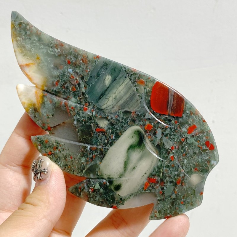 Unique Africa Blood Stone Heart Wing Carving With Stand -Wholesale Crystals