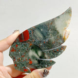 Unique Africa Blood Stone Heart Wing Carving With Stand -Wholesale Crystals
