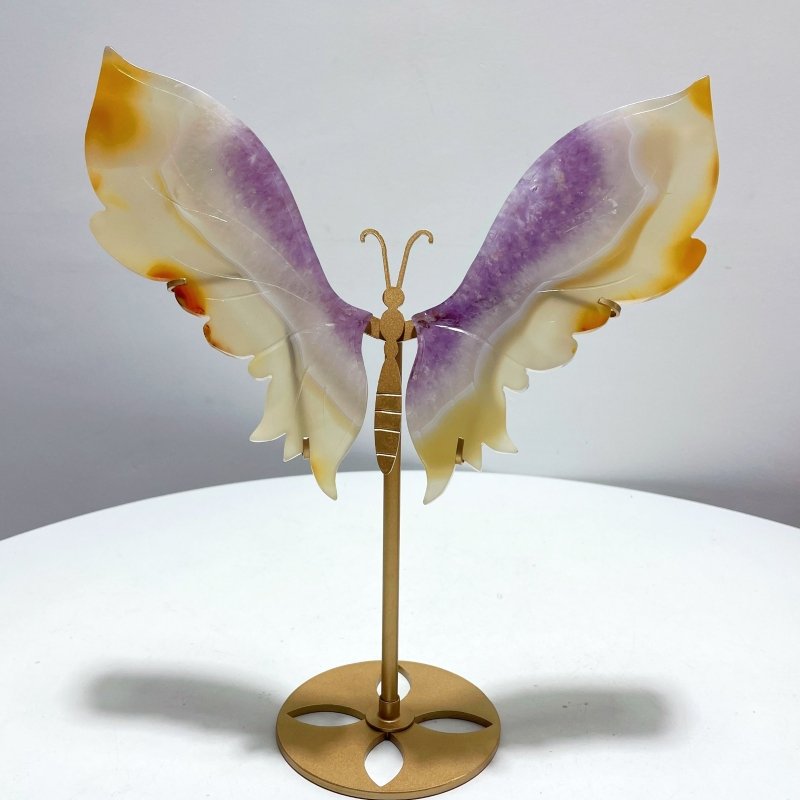 Unique Agate Mixed Amethyst Butterfly Wing Carving With Stand - Wholesale Crystals