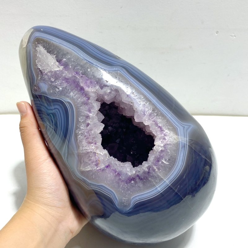 Unique Amethyst Mixed Geode Agate Calcite Dinosaur Egg Shape With Stand - Wholesale Crystals