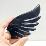 Unique Black Obsidian Heart Wing Carving With Stand - Wholesale Crystals
