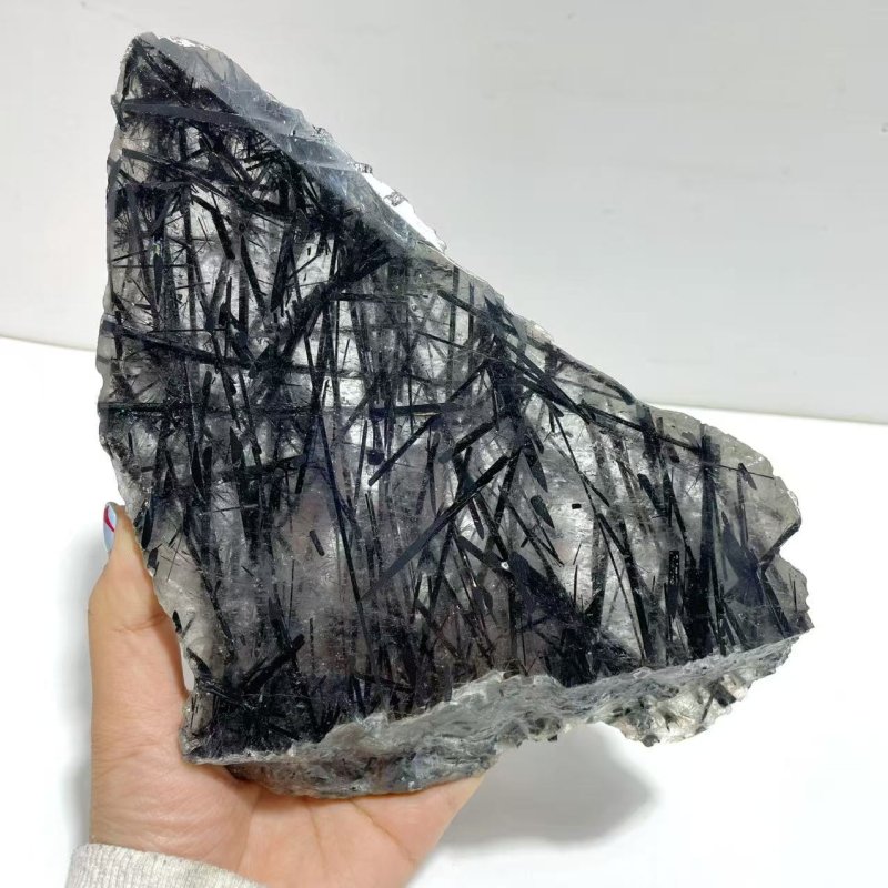 Unique Black Tourmaline Slab With Stand 2 - Wholesale Crystals