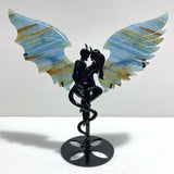Unique Blue Onyx Demon And Angel Wing Carving With Stand - Wholesale Crystals