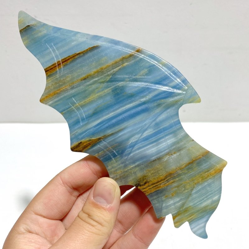 Unique Blue Onyx Demon And Angel Wing Carving With Stand - Wholesale Crystals