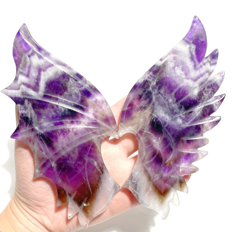 Unique Chevron Amethyst Demon and Angel Wing Carving With Stand - Wholesale Crystals