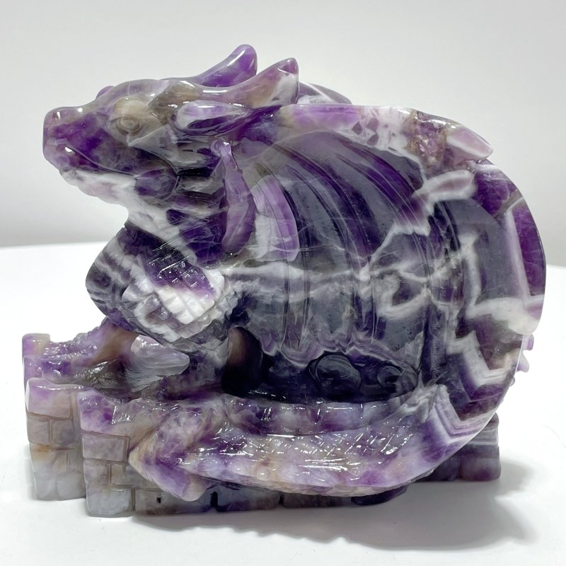 Unique Chevron Amethyst Dragon Castle Carving - Wholesale Crystals