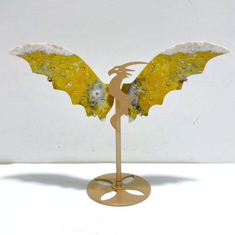 Unique Crazy Agate Flying Dragon Wing Carving With Stand - Wholesale Crystals