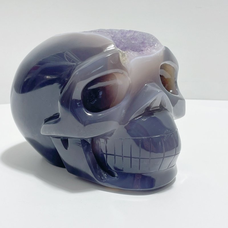 Unique Druzy Geode Amethyst Mixed Agate Large Skull Carving - Wholesale Crystals