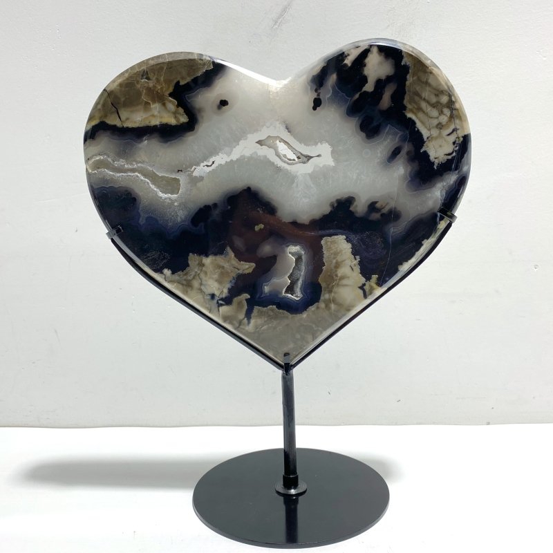 Unique Geode Druzy Volcano Agate Heart Carving With Stand(UV - Reactive) 1 - Wholesale Crystals