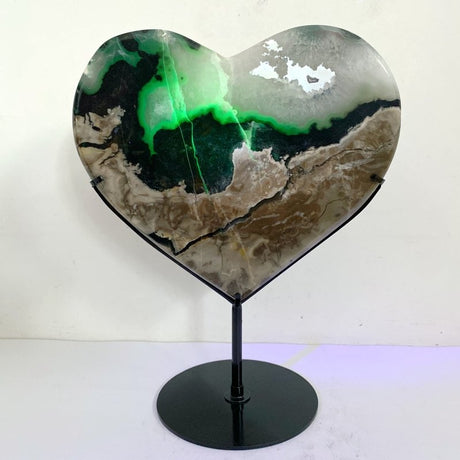 Unique Geode Druzy Volcano Agate Heart Carving With Stand(UV - Reactive) 3 - Wholesale Crystals