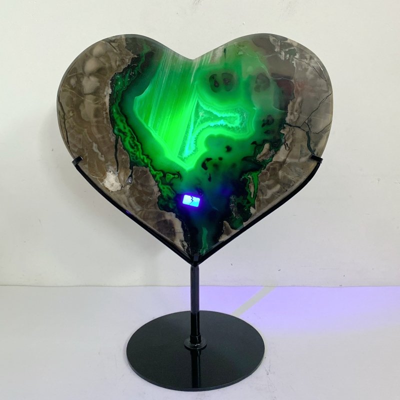 Unique Geode Volcano Agate Heart Carving With Stand(UV - Reactive) 2 - Wholesale Crystals