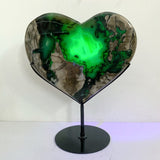 Unique Geode Volcano Agate Heart Carving With Stand(UV - Reactive) 2 - Wholesale Crystals