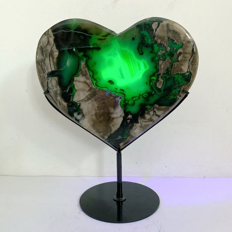 Unique Geode Volcano Agate Heart Carving With Stand(UV - Reactive) 2 - Wholesale Crystals