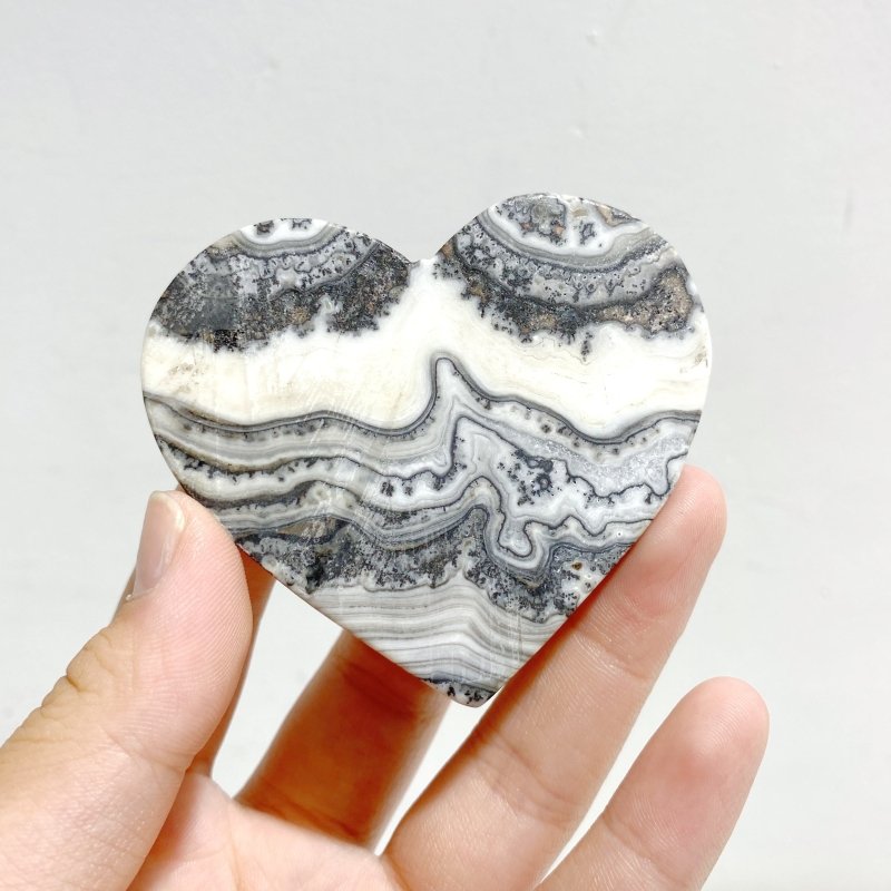 Unique Gray Lace Agate Heart Wing Carving With Stand - Wholesale Crystals