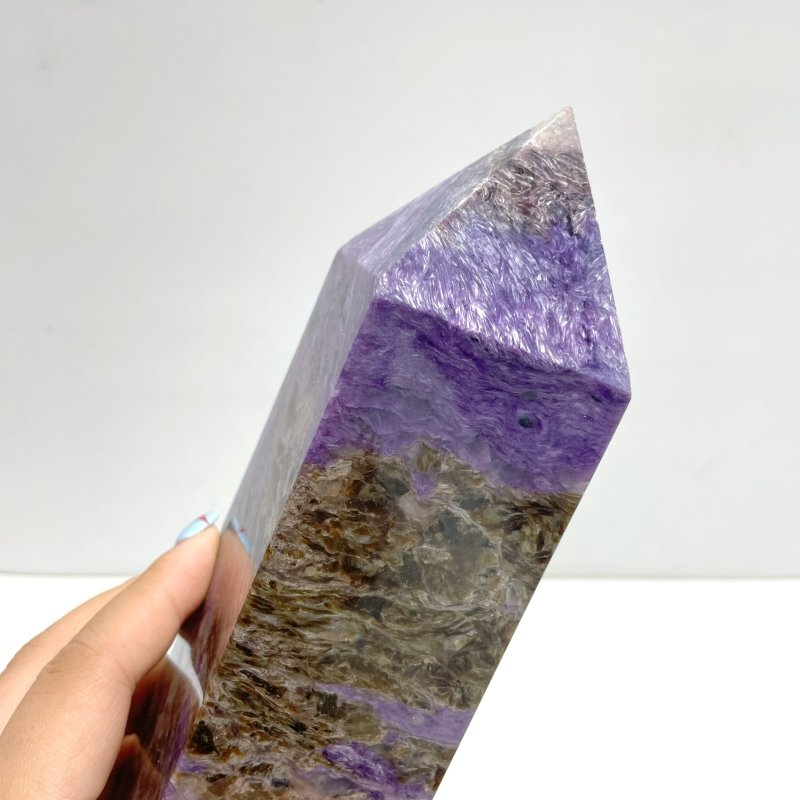 Unique Large Charoite Four - sided Tower For Collection A03 - Wholesale Crystals