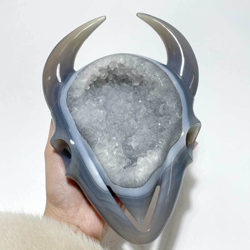 Unique Large Geode Druzy Agate Demon Sheep Head Carving - Wholesale Crystals